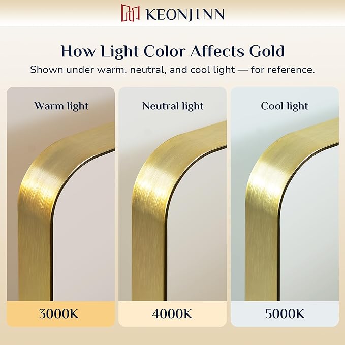 Keonjinn Gold Bathroom Vanity Mirror 48 x 36 Inch Large Rounded Rectangle Vanity Mirror, Brushed Brass Wall Mirror with HD Tempered Glass, Modern Decorative Gold Framed Mirror(Horizontal/Vertical)