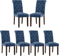 COLAMY Button Tufted Dining Chairs Set of 6, Parsons Upholstered Fabric Dining Room Chairs Kitchen Chairs with Wood Legs and Padded Seat, Blue