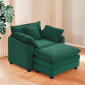 Furniliving Oversized Accent Chair with Ottoman, Luxury Corduroy Single Sofa, Upholstered Deep Seat Chaise Lounge with Pillows for Living Room, Bedroom, Apartment, Green