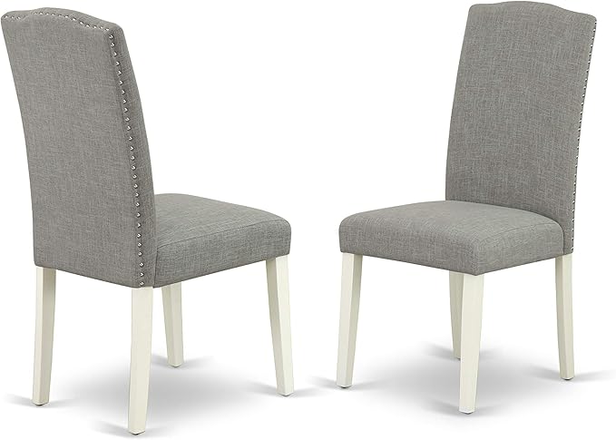 East West Furniture LGEN9-LWH-06 9 Piece Dining Set Includes a Rectangle Dining Room Table with Butterfly Leaf and 8 Dark Shitake Linen Fabric Upholstered Chairs, 42x84 Inch, Linen White