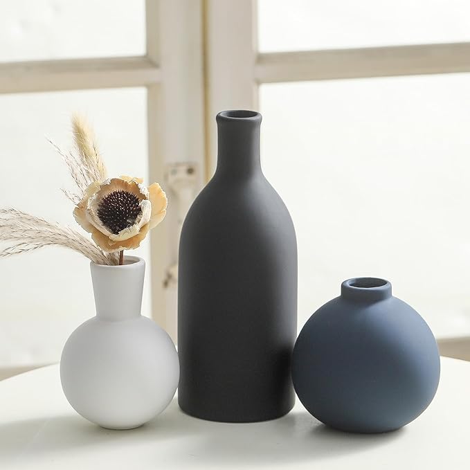Ceramic Vase Set of 3 | Vases Home Decor | Decorative Flower Table Rustic Vase Modern Decor Vase Neutral Pottery Vases for Entryway Mantel Living Room Kitchen Bedroom -Multicolor Modern