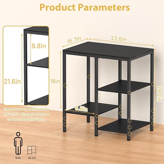 Kitchen Microwave Stand,4-Tier Adjustable Bakers Rack,Multi-Purpose Kitchen Storage Cart for Coffee Station,Space-Saving Metal Appliance Shelf for Living Room (Coal-Black)