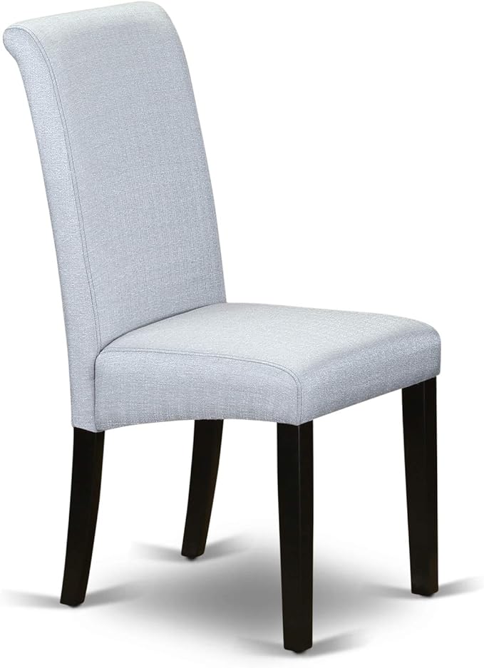 East West Furniture LGBA9-BLK-05 9 Piece Dining Room Furniture Set Includes a Rectangle Wooden Table with Butterfly Leaf and 8 Grey Linen Fabric Parsons Chairs, 42x84 Inch, Black