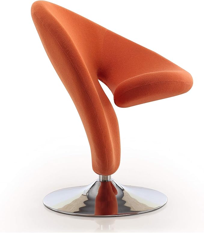Manhattan Comfort Curl Swivel Accent Chair Set of 2 with 360° Turn, Fully Assembled, Wool Blend Upholstery, Modern Ergonomic Design with Polished Chrome Base, Living Room & Office, Set of 2, Orange