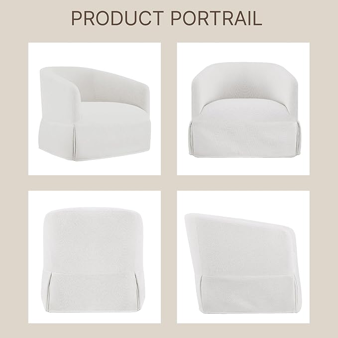 Swivel Accent Chair, 360 Degree Performance Fabric Armchair Modern Barrel Chairs Armchair for Living Room Bedroom Home and Office,Cream White