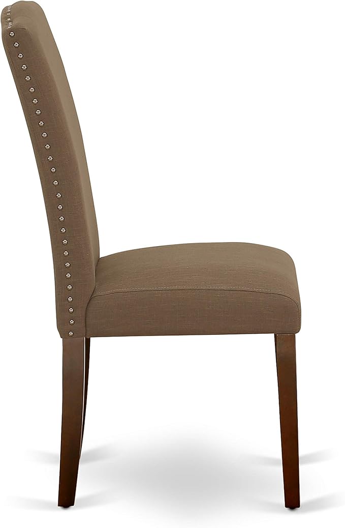 East West Furniture CAEN5-MAH-18 5 Piece Dinette Set Includes a Rectangle Dining Room Table and 4 Dark Coffee Linen Fabric Upholstered Parson Chairs, 36x60 Inch, Mahogany