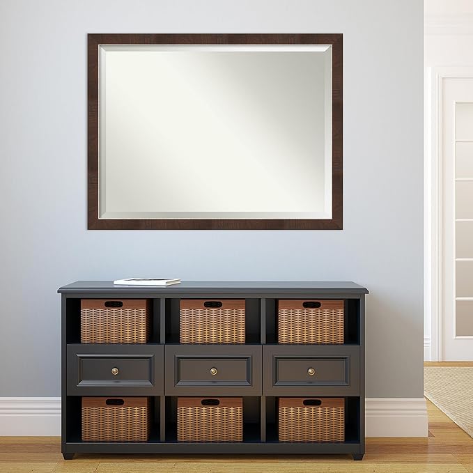 Amanti Art Brown Wall Mirror 33x43 Wildwood Brown Narrow Rectangle Bathroom Mirror for Wall Decor Living Room, X-Large Rustic Farmhouse Frame, Hangs Horizonally and Vertically, Bathroom Decor, Beveled