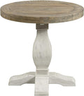 Napa Solid Wood Farmhouse Rustic Reclaimed Natural and White Stain Round End Side Accent Living Room Table, Nightstand Bedside 26" W x 26" D x 25" H