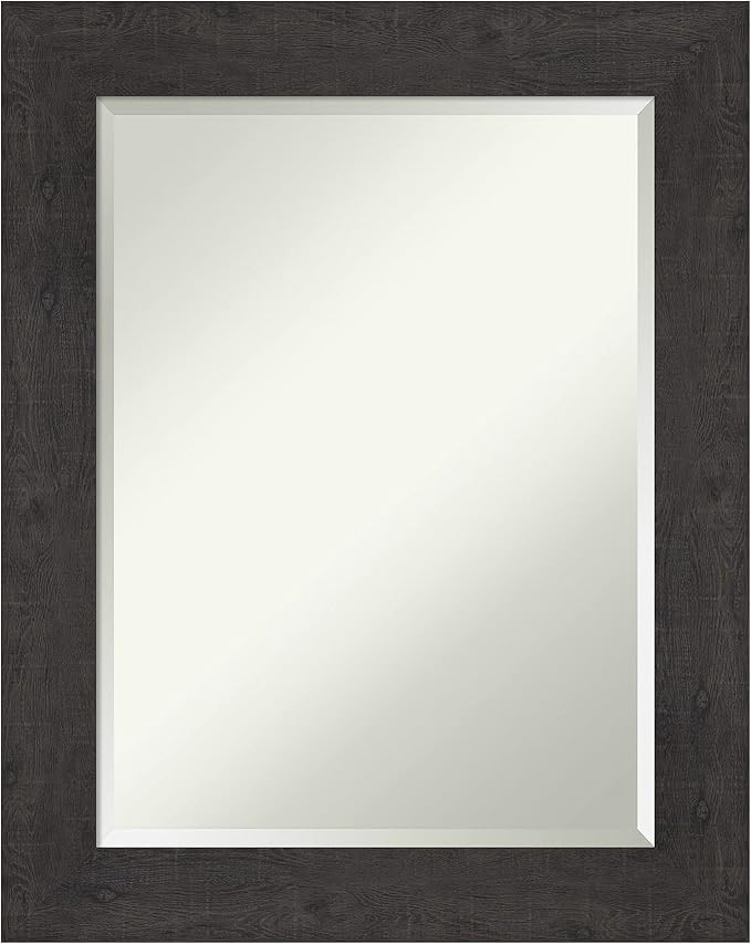 Amanti Art Brown Wall Mirror 30x24 Rustic Plank Espresso Rectangle Bathroom Mirror for Wall Decor Living Room, Medium Rustic Farmhouse Frame, Hangs Horizonally and Vertically, Bathroom Decor, Beveled