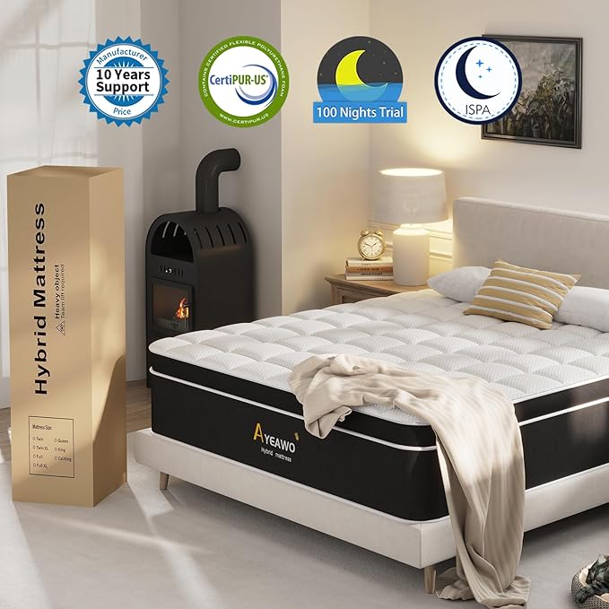 Firm King Size Mattress, 12 Inch Hybrid King Bed Mattress with Gel Memory Foam and Pocket Springs, Comfort Bed in a Box, Pressure Relief and Motion Isolation, 365-Night Trial, CertiPUR-US