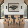 Armen Living Vienna Modern Swivel 30" Bar Height Barstool with Black Faux Leather and Black Wood Finish