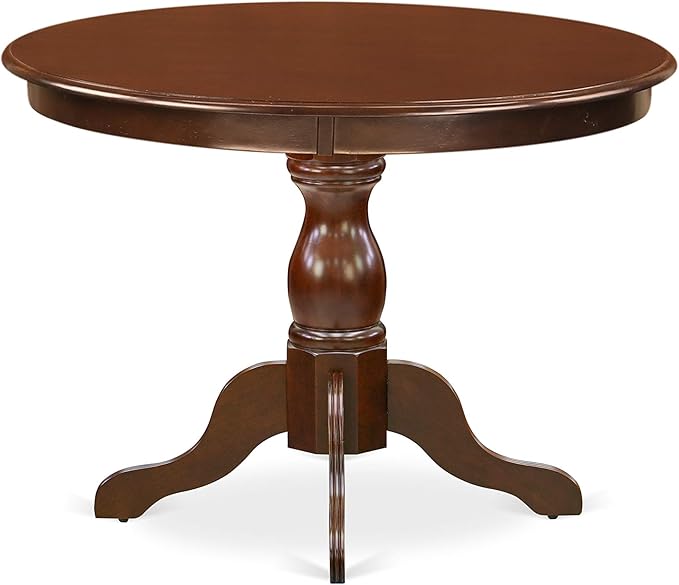 East West Furniture HBDA5-MAH-C 5 Piece Dinette Set for 4 Includes a Round Dining Room Table with Pedestal and 4 Linen Fabric Kitchen Dining Chairs, 42x42 Inch, Mahogany