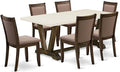 East West Furniture V727MZ748-7 7 Piece Dining Table Set Consist of a Rectangle Dining Room Table with V-Legs and 6 Coffee Linen Fabric Parsons Chairs, 40x72 Inch, Multi-Color