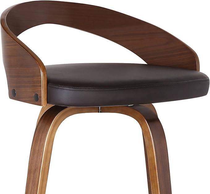 Armen Living Sonia 26" Counter Height Swivel Brown Faux Leather and Walnut Wood Bar Stool - Set of 3