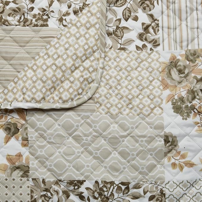 Great Bay Home Patchwork Scalloped Printed Furniture Protector Stain Resistant Loveseat Cover (Loveseat, Taupe)