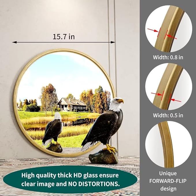 Growsun 15.7'' Retro Gold Round Mirror Circle Wall Mirror for Bathroom Vanity, Entryway Living Room with Metal Frame for Home Decor