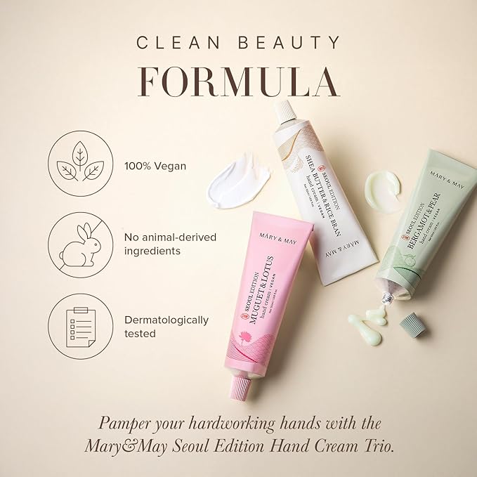 Mary&May SEOUL EDITION Shea Butter & Rice Bran Hand Cream - Korean Fragrance Free Nourishing Vegan Hand Moisturizer for Soft, Healthy Hands - Non Greasy Velvet Hand Butter, 1.69oz.