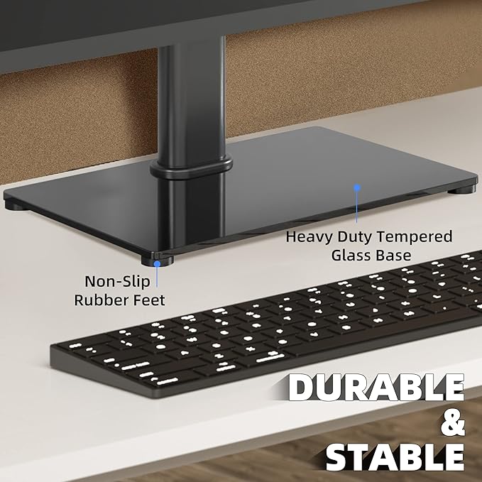 Universal TV Stand Base, Table Top TV Stand for 17-43 Inch LCD/LED TVs, Height Adjustable Monitor Mount Stand with Tempered Glass Base Holds up to 88lbs VESA 200x200mm, TS103