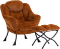 HollyHOME Fabric Lazy Chair with Foldable Ottoman, Accent Comfy Lounge Arm Chair and Folding Footrest Stool Set, Leisure Sofa Reading Chair and Footstool for Living Room, Bedroom, Dorm, Dark Brown