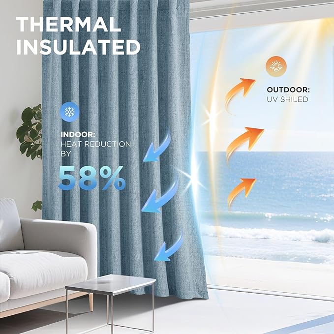 Joydeco 100% Blackout Curtains for Bedroom - Natural Linen Curtains 42" W x 90" L Long, Thermal Insulated 2 Panels Light Blocking Drapes, Rod Pocket & Back Tabs, Darkening Privacy for Living Room