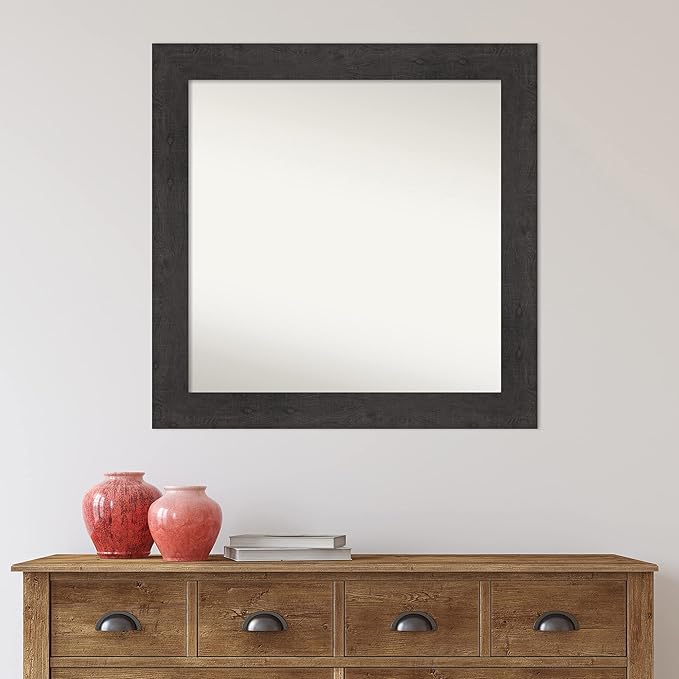 Amanti Art White Bathroom Mirror for Over Sink, 32x32 Ridge White Square Vanity Mirror, Large Traditional Frame, Hangs Horizonally and Vertically, Bathroom Wall Decor, Non-Beveled Edge from WI, USA