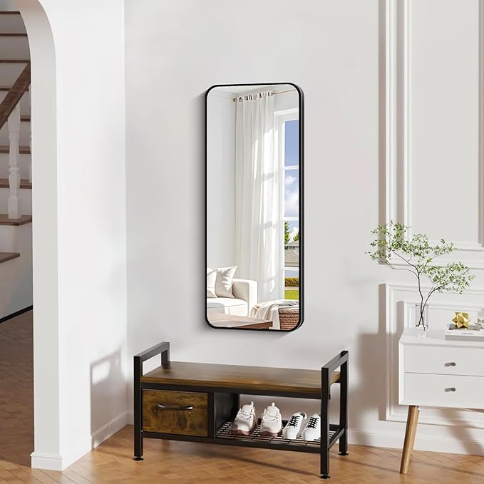 16" x 40"Bathroom Mirror, Matte Black Wall Mirror with Metal Frame, Decorative Rectangular Vanity Mirror for Bedroom Bathroom Living Room Entryway (Horizontal/Vertical)