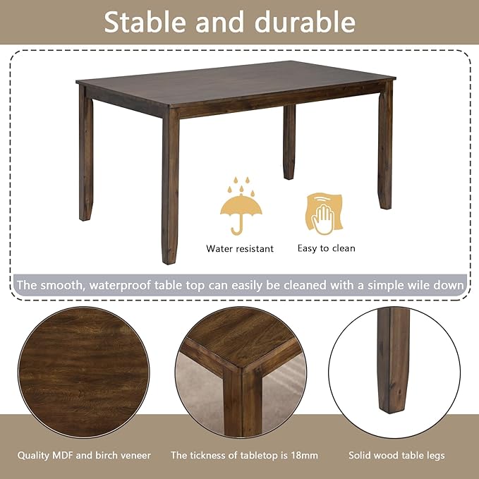 soges 6 Piece Kitchen Dining Table Set, Wooden Dining Table with 4 Upholstered Chairs and a Bench for 6 People, Living Room, Home and Kitchen, Table Chairs Set, Walnut