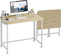 JSB Small Folding Computer Desk with Storage Bag and Hook Writing Modern Industrial Work Table Laptop for Home Office White (Natural & White, 27.6")