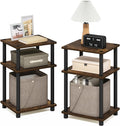 Furinno Just 3-Tier Turn-N-Tube End Table, 2-Pack, Amber Pine/Black