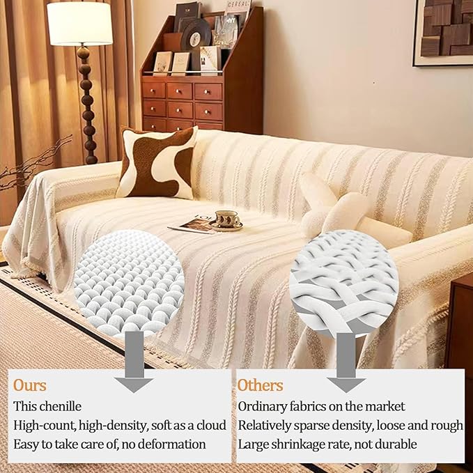 Couch Cover for Dogs Washable Sofa Cover, Sectional Couch Covers, Sofa Covers for 2 Cushion Couch, Non Slip Stripe Sofa Slipcovers Furniture Protector, Couch Protector from Cat Claws, Beige,71''x102''