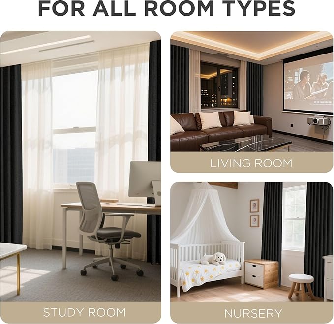 Joydeco 100% Blackout Curtains for Bedroom - Natural Linen Curtains 52"W x 72"L Long, Thermal Insulated 2 Panels Black Light Blocking Drapes, Rod Pocket & Back Tabs, Darkening Privacy for Living Room