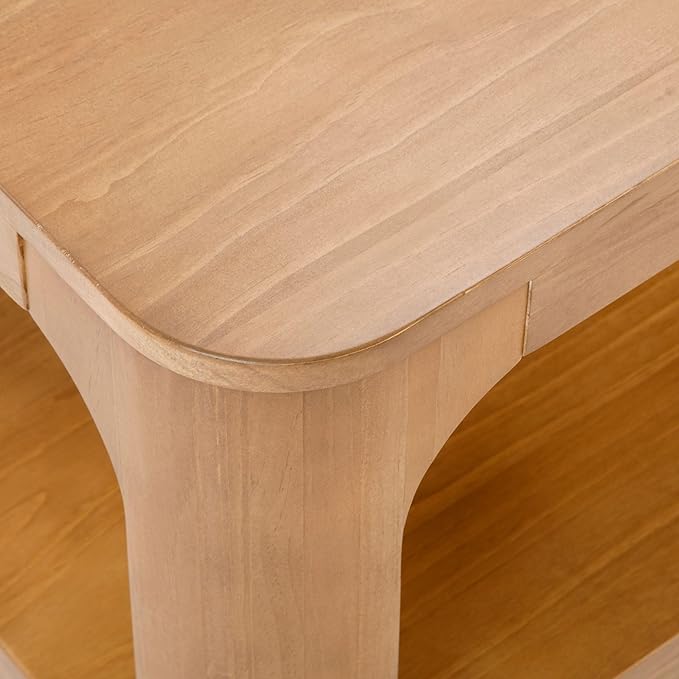 Plank+Beam Forma Coffee Table, Solid Wood 48 Inch Modern Coffee Table with Shelf, Contemporary Center Table with Storage Space, Rectangle Tea Table with Storage, Pecan