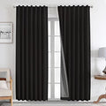 Joydeco Natural Linen Curtains 90 inch Length 2 Panels Set Burg 100% Blackout Patio Door Curtain Room Darkening Sliding Door Curtains Thermal Insulated Back tab Rod Pocket(105x90 inch, Black)