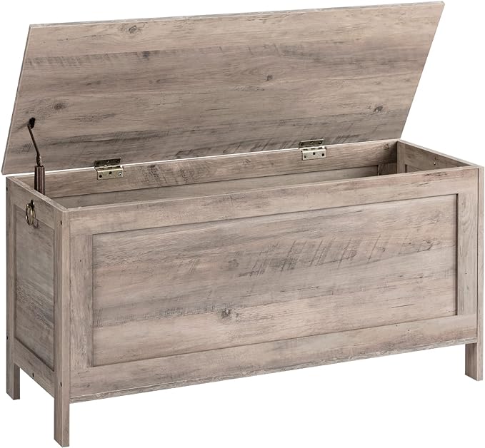 HOOBRO Toy Box, Retro Wooden Look Storage Chest with Safety Hinge, Entryway Storage Bench Supports 220 lb, 39.4 x 15.7 x 18.9 Inches Toy Chest Organizer, Easy Assembly (Greige) BG100CW01