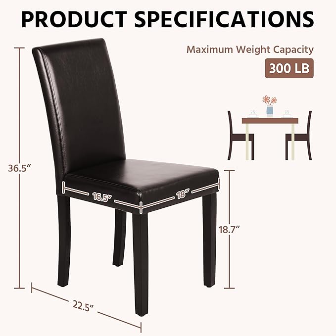 Yaheetech Dining Chairs Set of 2 Faux Leather Modern Dining Room Chairs with Rubberwood Legs and Padded Seat for Kitchen/Living Room/Restaurant, Dark Brown