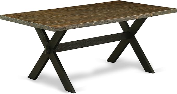 East West Furniture X677AB624-7 7 Piece Dining Set Consist of a Rectangle Dining Room Table with X-Legs and 6 Black Color Linen Fabric Upholstered Chairs, 40x72 Inch, Multi-Color