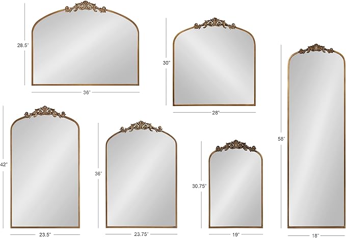 Kate and Laurel Arendahl Ornate Traditional Arched Mirror; 36 x 29; Silver; Decorative Baroque Style Arched Wall Mirror with Wide Frame and Ornamental Crown