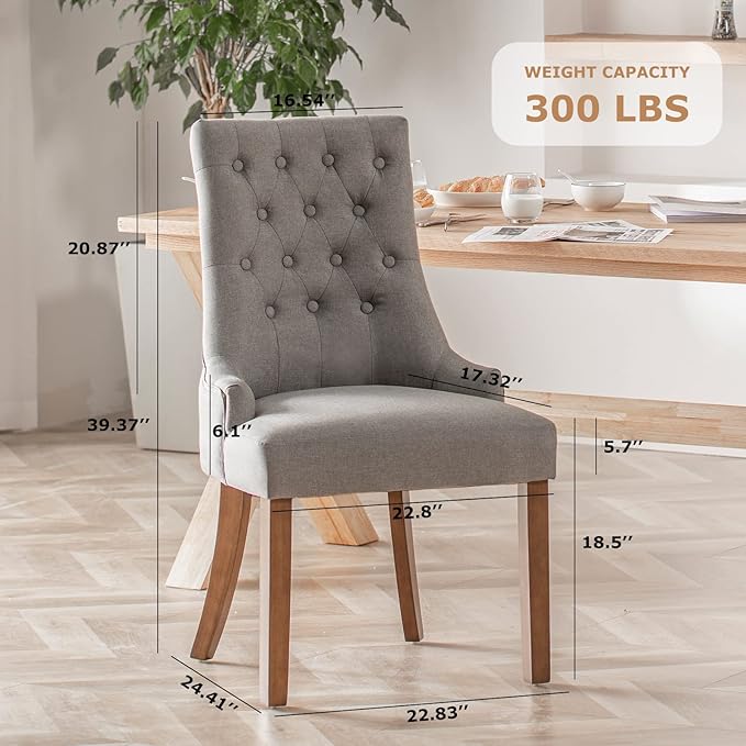 COLAMY Wingback Upholstered Dining Chairs Set of 2, Fabric Side Dining Room Chairs with Tufted Button, Living Room Chairs for Home Kitchen- Light Grey