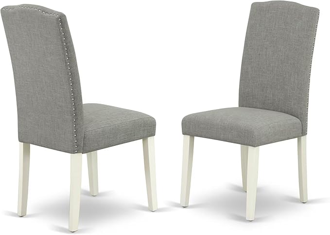 East West Furniture ANEN3-LWH-06 3 Piece Kitchen Table Set Contains a Round Dining Table with Pedestal and 2 Dark Shitake Linen Fabric Parson Dining Room Chairs, 36x36 Inch, Linen White