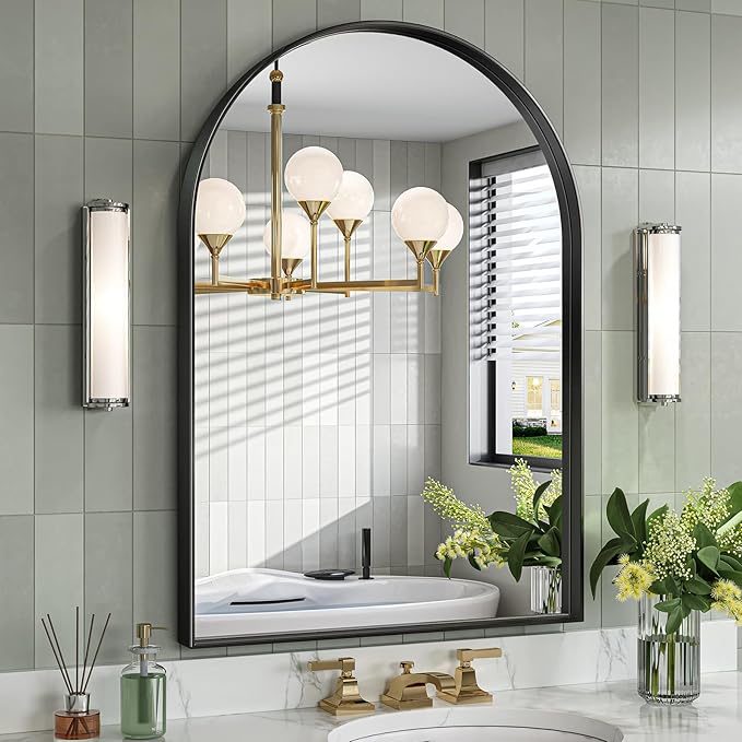 Brightify Arched Mirror, 28 x 40 Inch Black Arch Wall Mirror, Metal Frame Black Bathroom Mirror, Top Bathroom Vanity Mirror for Living Room Bedroom Mantel Entryway Hallways