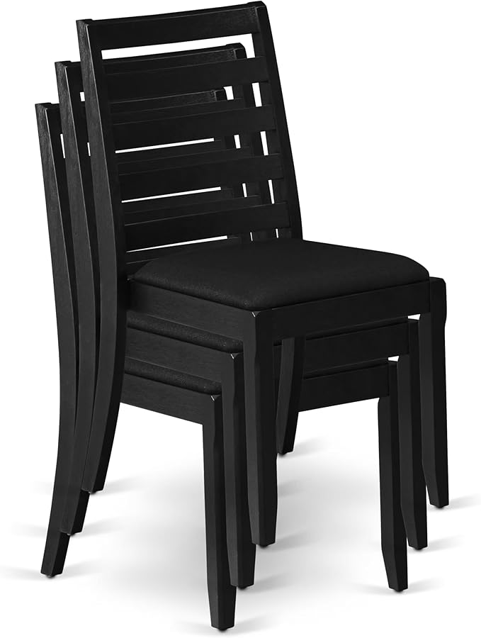 East West Furniture LGX17-BLK-24 -7 Piece Dining Set Includes a Rectangular Kitchen Table with Black Tabletop and 6 Stackable Polyester Fabric Chairs, Black