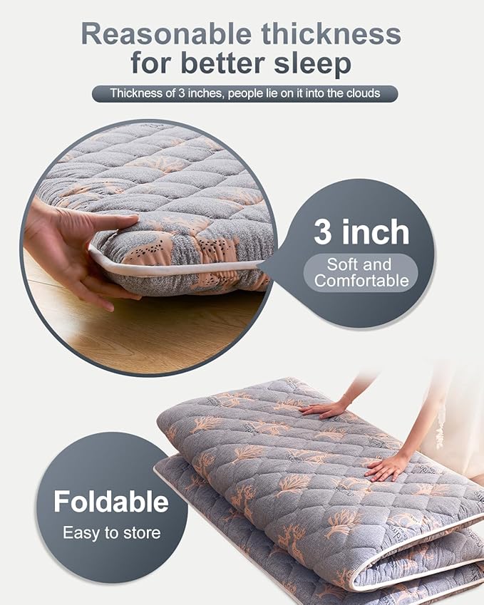 6th Generation Japanese Floor Futon Mattress - Extra-Thick 9-Layer Modern Futon with 100% High-Density Foam, Portable Floor Mattress Sleeping Pad for Adults, Guest Room, Dormitory,Single Size(25"X75")