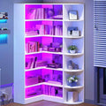 YITAHOME Corner Bookshelf with LED Light, 6 Tier Corner Shelf White Bookshelf L-Shaped Bookcase Storage Display Shelf for Home Office, Living Room, White