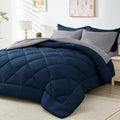 HEVUMYI Twin Comforter Set - 5-Piece All Season Bed in a Bag Twin, Ultra Soft Bedding Set with Comforter, Flat Sheet, Fitted Sheet, Pillowcases, Pillow Shams, Navy Blue & Light Grey