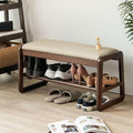 Shoe Bench, Entryway Bench with Leather Cushion, Solid Wood Shoe Rack, Mid Century Modern Bench, Shoe Storage, Shoe Organizer for Entryway (Grey, 31.5" W)