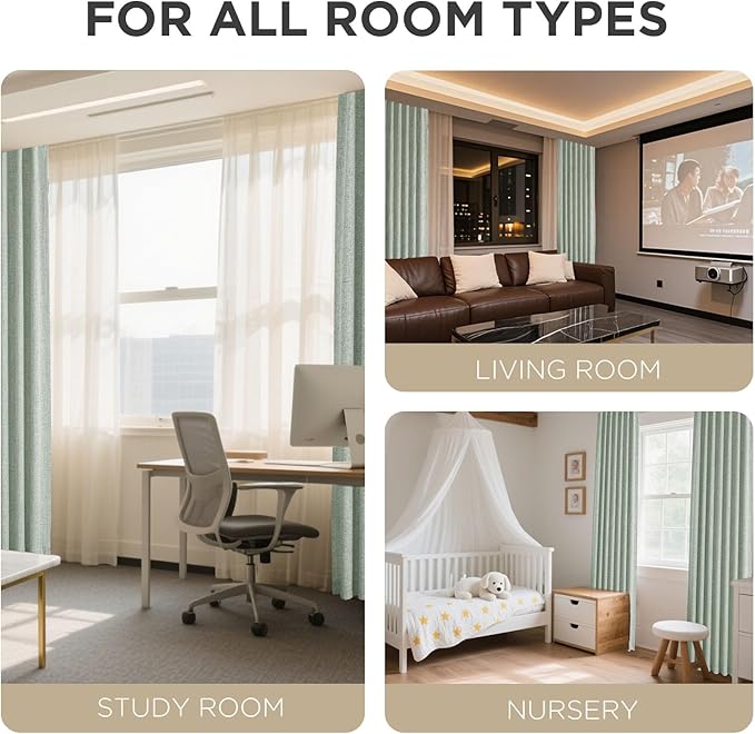 Joydeco 100% Blackout Curtains for Bedroom - Natural Linen Curtains 52" W x 63" L Long, Thermal Insulated 2 Panels Light Blocking Drapes, Rod Pocket & Back Tabs, Darkening Privacy for Living Room