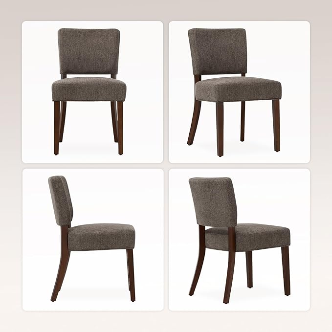 COLAMY Mid Century Modern Dining Chairs Set of 6, Upholstered Kitchen Chairs with Back, Farmhouse Fabric Side Dining Room Chairs with Wood Legs for Dining Room Kitchen Restaurant, Brown
