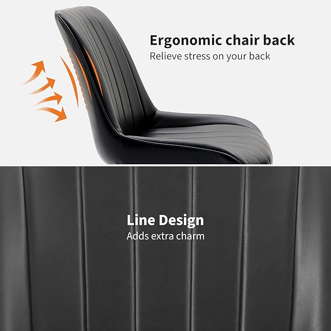 Dining Chairs Set of 2, Upholstered PU Leather Kitchen & Dining Chairs with Whale Backrest,Chair with Padded Seat and Metal Legs for Restaurant/Cafe