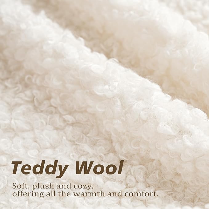 Foindtower Set of 2 Curly Teddy Wool Faux Fur Pillow Covers Decorative Boucle Textured Lumbar Throw Pillow Oblong Accent Pillowcases Sheepskin Cushion Case for for Chair and Couch 12"x20" White