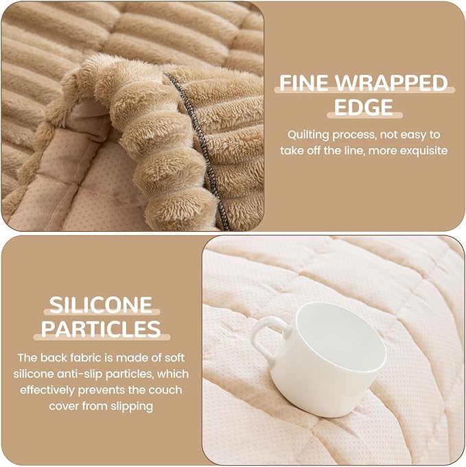 OTOB Couch Covers for 3 Cushion Sofa Pet Friendly, Plush Fuzzy Non Slip Sofa Covers Washable, Soft All Seasons Sofa Slipcovers Furniture Protector Dog Bed Mat (Coffee, 27.6" x 82.7")